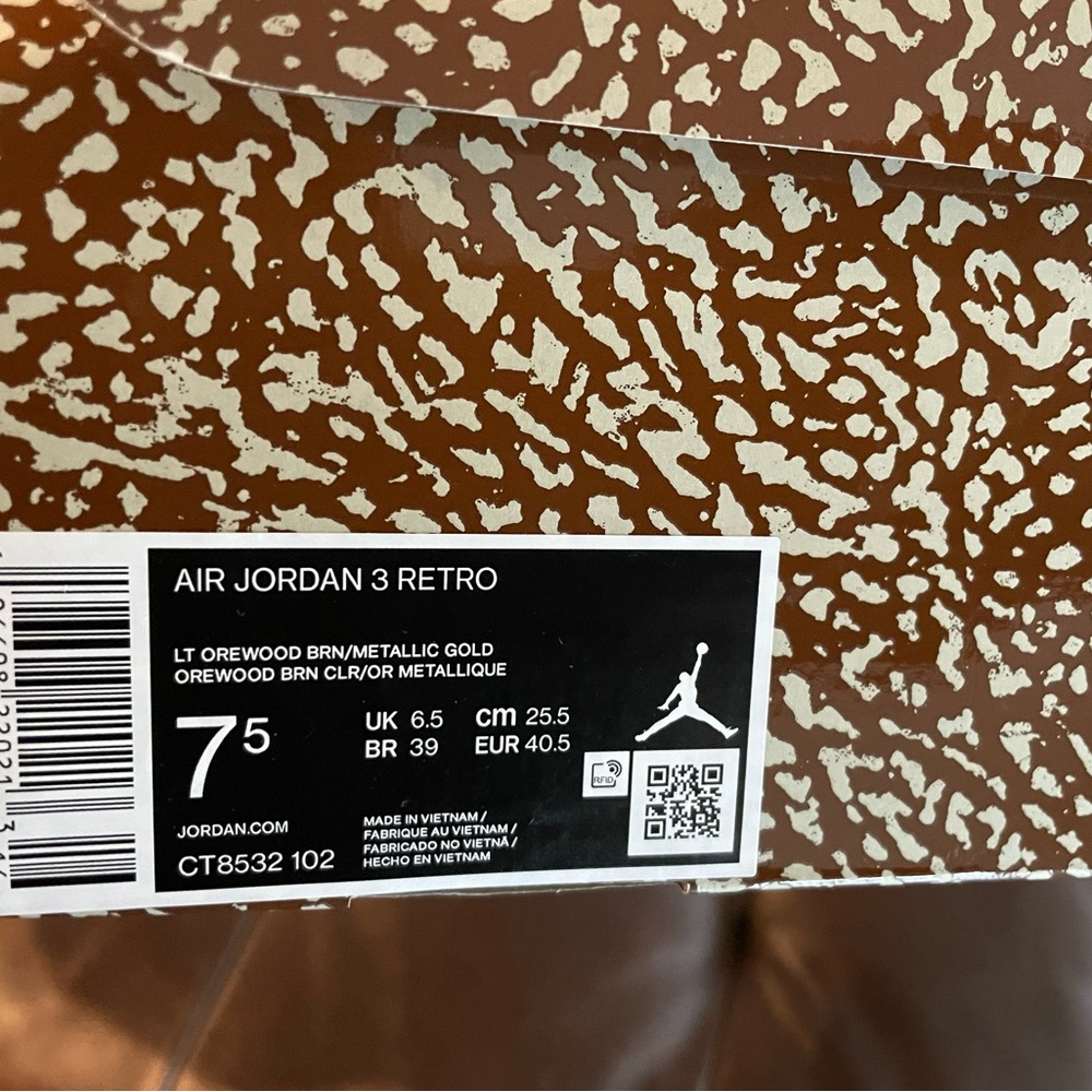 Size 7.5 Air Jordan 3 Retro Palomino